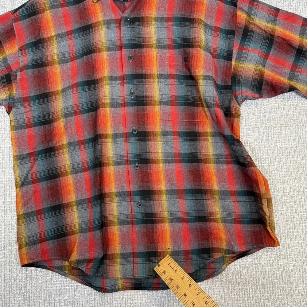 Hutspah Plaid Shirt Short Sleeve Button Up Made in‎ USA Colorful Mens L Gorp 90s